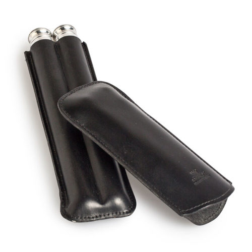 Two Finger Black Leather Travel Humidor Case