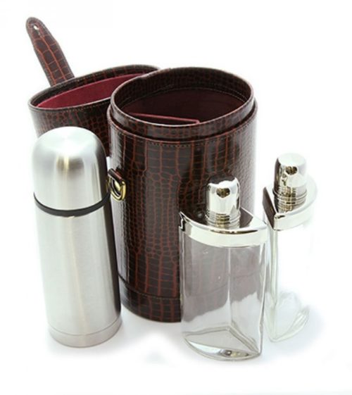 Brown Nile Leather Travel Coffee and Cognac Case