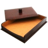 Brown Nile Croc Leather Paper Tray