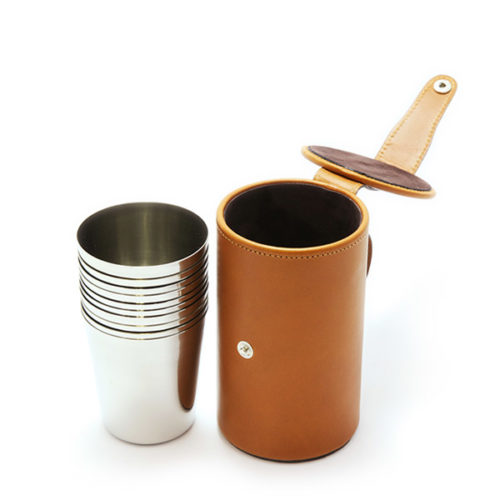 Stirrup Cups in Tan Leather Case 10 Medium Cups