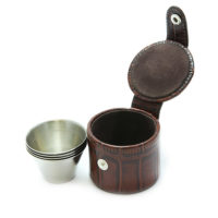 4 Small Stirrup Cups and Brown Nile Croc Effect Leather Case