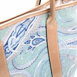 Blue Paisley Leather Tote Bag