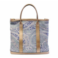Blue Paisley Leather Tote Bag