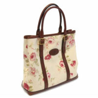 Rose Pattern and Leather Tote Bag