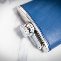 Handmade Leather Hip Flask, Light Blue Top - Marlborough Of England